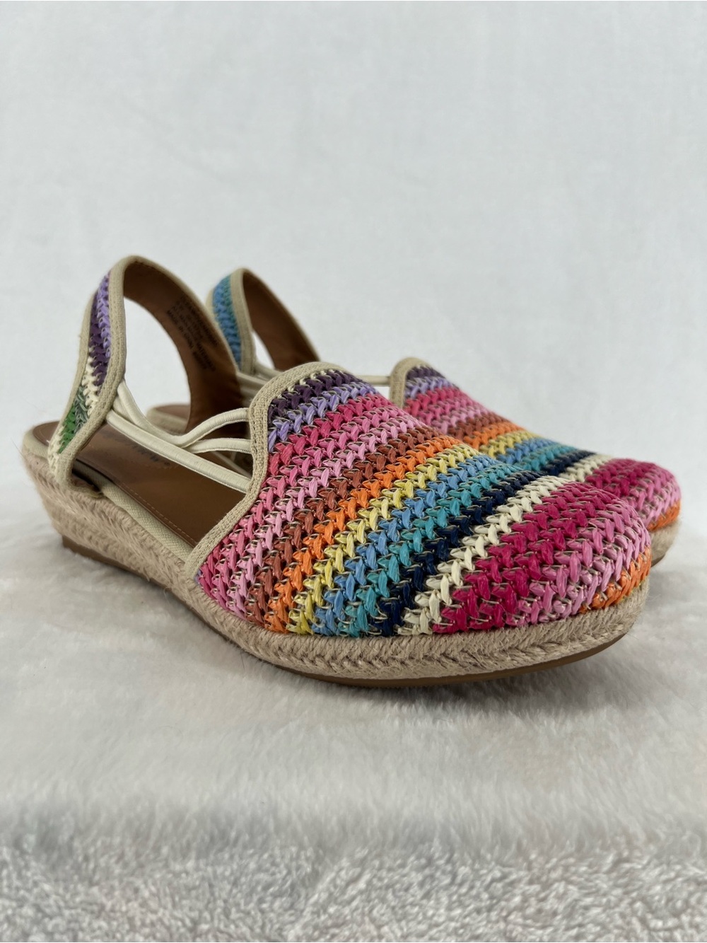 Comfortview Clea Espadrille woven rainbow beach colorful spring jute wedge Sz 9W